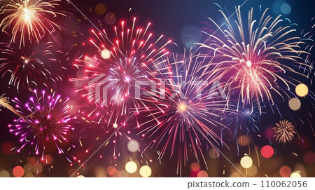 Happy New Year celebration with beautiful creative holiday season with firework and sparkling. Happy New Year celebration with beautiful creative holiday season with firework and sparkling. 110062056