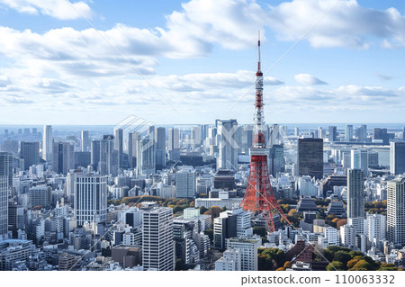 Illustration of Tokyo Tower and skyscrapers (AI generated image) 110063332
