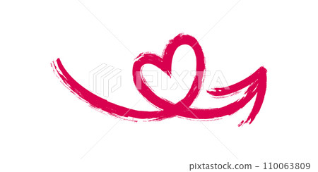Heart shaped arrow. Brush painted love arrow with marker texture. Vector illustration 110063809