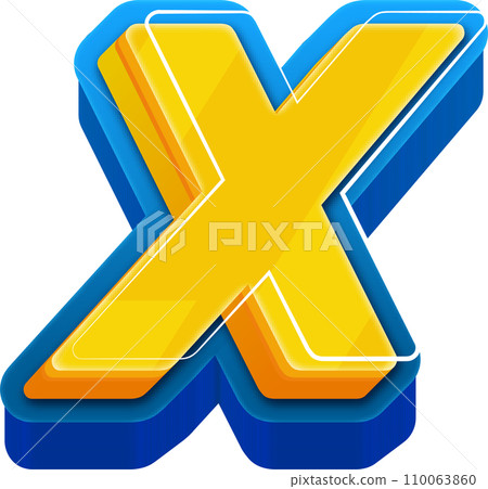 3D Blue Line Yellow Blue Alphabet Letter X 110063860