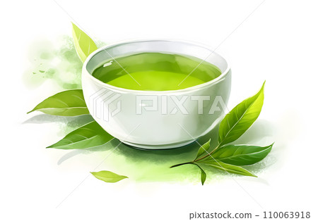 日本茶,綠茶水彩插圖 日本茶,綠茶水彩插圖 110063918
