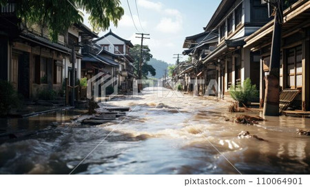 Town affected by heavy rain Town affected by heavy rain 110064901