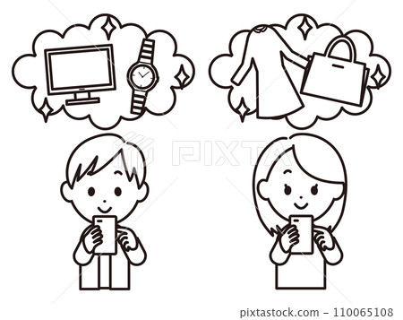 Men and women shopping online_black and white 110065108
