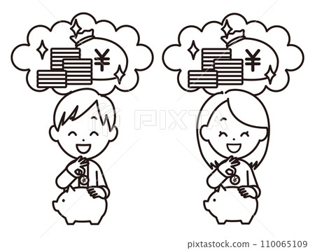 Men and women saving money_black and white Men and women saving money_black and white 110065109
