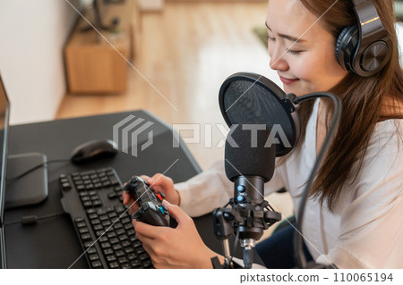 woman playing games on computer 110065194