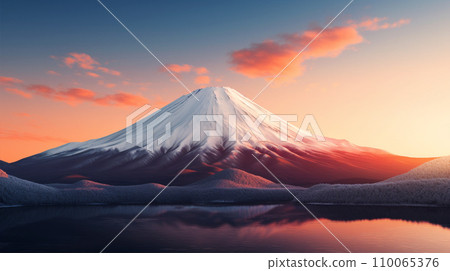 Mount Fuji, lake, and sunrise Mt. Fuji lake morning sunrise AI-generated image 110065376