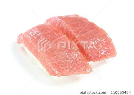 2 pieces of large fatty tuna nigiri sushi on white background 2 pieces of large fatty tuna nigiri sushi on white background 110065434