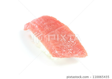 1 piece of large fatty tuna nigiri sushi on white background 1 piece of large fatty tuna nigiri sushi on white background 110065435