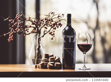 wine glasson window sill at home background 110065880