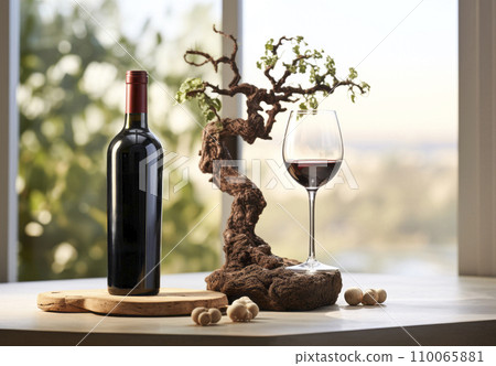 wine glasson window sill at home background 110065881