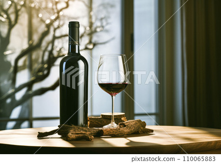wine glasson window sill at home background 110065883