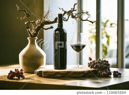 wine glasson window sill at home background 110065884
