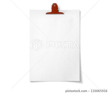 white paper held together by a red magnetic clip white paper held together by a red magnetic clip 110065916