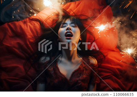 Young Asian woman having orgasm. Beautiful Stock Illustration