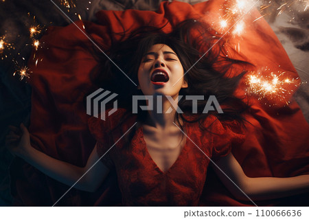 Young Asian woman having orgasm. Beautiful Stock Illustration