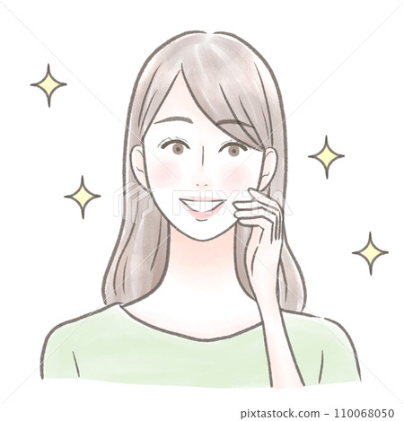 一個女人用手摀住嘴，露出牙齒，感到很高興 110068050