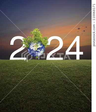 Happy new year 2024 ecological cover, Save the earth concept, Elements of this image furnished by NASA Happy new year 2024 ecological cover, Save the earth concept, Elements of this image furnished by NASA 110068171