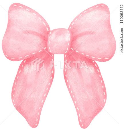 Pink Coquette Ribbon Bow Watercolor Hand Drawn Stock Illustration