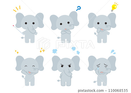 Illustration set of cute elephants with various expressions and poses Variations Vector White background Full body 110068535
