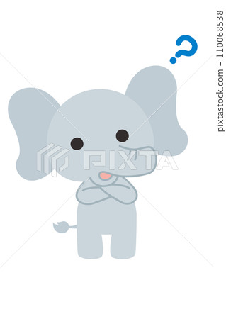 Illustration of a cute elephant tilting its head in doubt, whole body, white background, vector clip art 110068538
