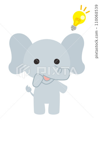 Illustration of a cute elephant with an idea, whole body, white background, vector clip art 110068539
