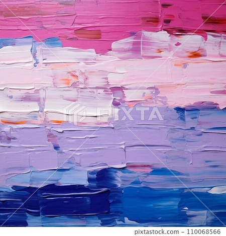 Abstract background oil painting square banner) Rough horizontal stripes in pink, purple and blue. AI generated image 110068566