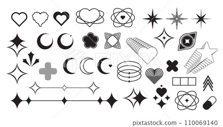 Retro futuristic black icons set 110069140