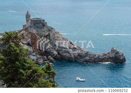 Italy, Portovenere, Saint Pierre Church located on a rock Italy, Portovenere, Saint Pierre Church located on a rock 110069252