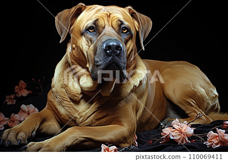 AI-generated content. Portrait of Tosa Inu on a nature close up cropped photo. Ai art 110069411