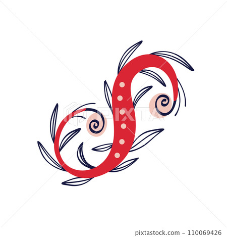 Red floral ornament in Asian style. Cartoon illustration 110069426