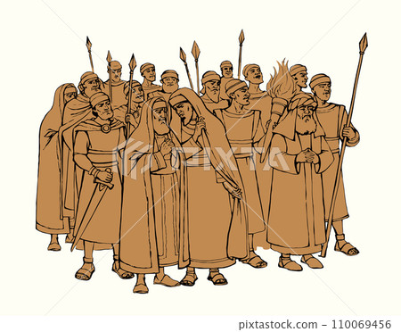 Old Pharisee Priest with army. Vector drawing 110069456