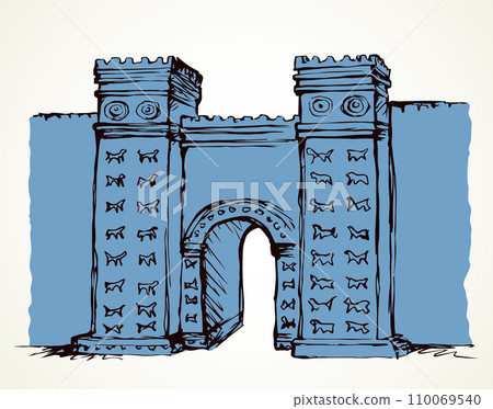Babylonian Gate. Vector drawing scene 110069540