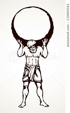 Atlas keeps the earth on their shoulders. Vector drawing silhouette Atlas keeps the earth on their shoulders. Vector drawing silhouette 110069563