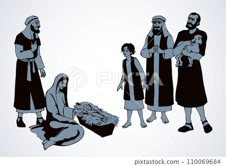 The shepherds came to bow to the newborn baby Jesus. Vector drawing The shepherds came to bow to the newborn baby Jesus. Vector drawing 110069684