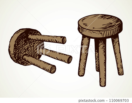 Wooden round stool. Vector drawing Wooden round stool. Vector drawing 110069703