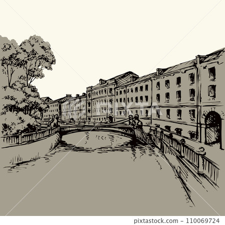 The bridge over the river in St. Petersburg. Vector drawing 110069724