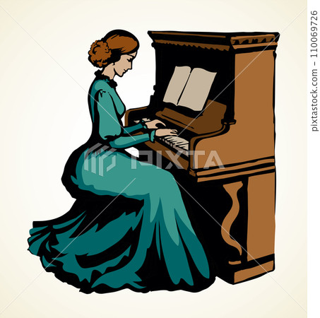The girl plays the piano. Vector drawing 110069726