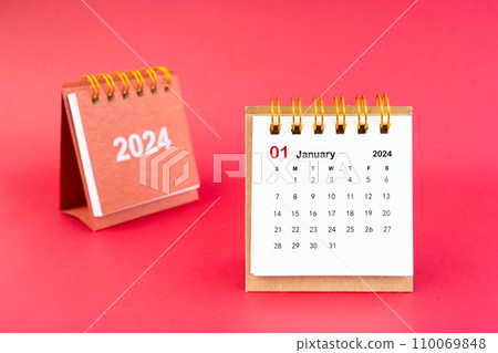 2024 January Mini Calendar On Red Background 110069848