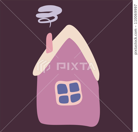 Cute pink house with Window and smoke from the chimney. Cartoon flat style Simple hand drawn vector illustration. Doodle art. Isolated Clipart. Graphic element for design of children products, Card. Cute pink house with Window and smoke from the chimney. Cartoon flat style Simple hand drawn vector illustration. Doodle art. Isolated Clipart. Graphic element for design of children products, Card. 110069997