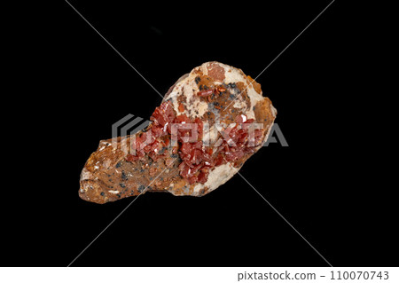 Macro mineral stone Vanadinite on a black background Macro mineral stone Vanadinite on a black background 110070743