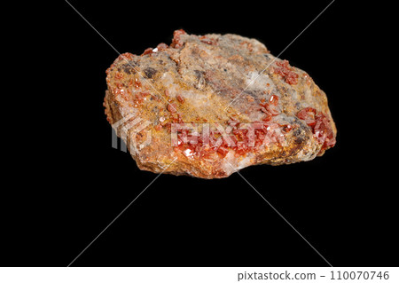 Macro mineral stone Vanadinite on a black background Macro mineral stone Vanadinite on a black background 110070746