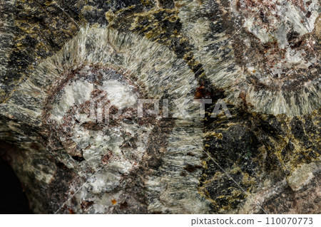 Macro Diopside mineral stone on black background 110070773