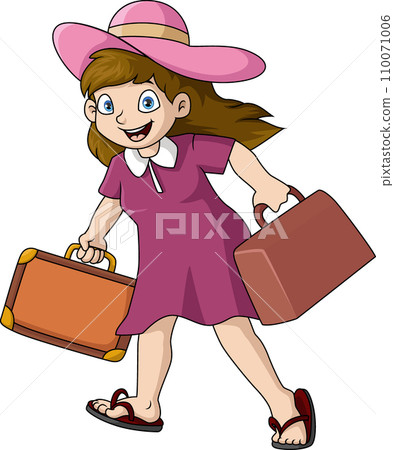 Cute girl cartoon with luggage 110071006