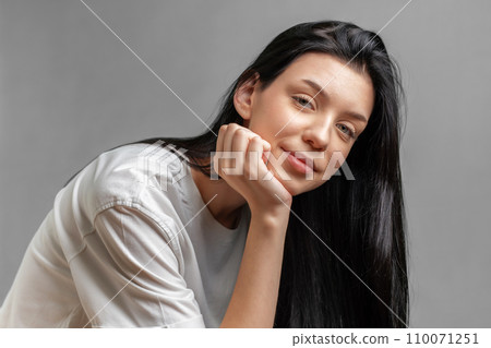 Portrait of a thoughtful young girl. Portrait of a thoughtful young girl. 110071251