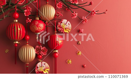 Chinese New Year decoration with space for text. Copy space. 110071369