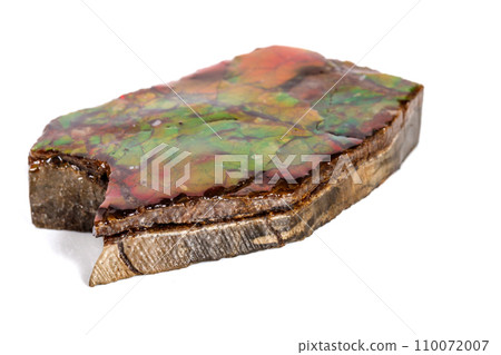 Macro stone Ammolite mineral on white background 110072007