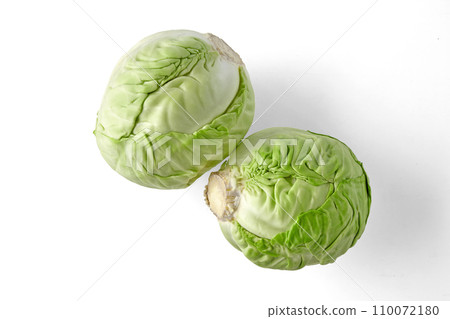 Two heads of fresh white cabbage isolated on white background 110072180