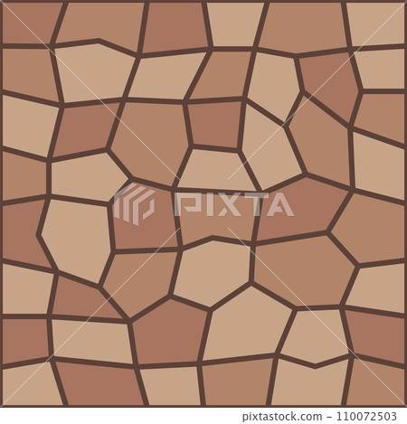 Brown pavement top view pattern, street cobblestone, garden sidewalk tile. Vector seamless background with intricate interlocked paving geometric bricks, pebble or blocks for patio and outdoor space 110072503