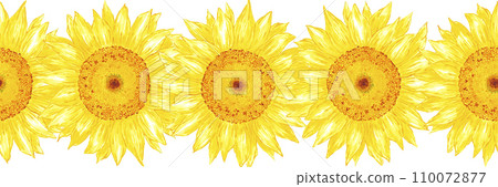 Hand drawn watercolor yellow sunflower seamless border isolated on white background. Can be used for label, tape, decoration and other printed products. Hand drawn watercolor yellow sunflower seamless border isolated on white background. Can be used for label, tape, decoration and other printed products. 110072877