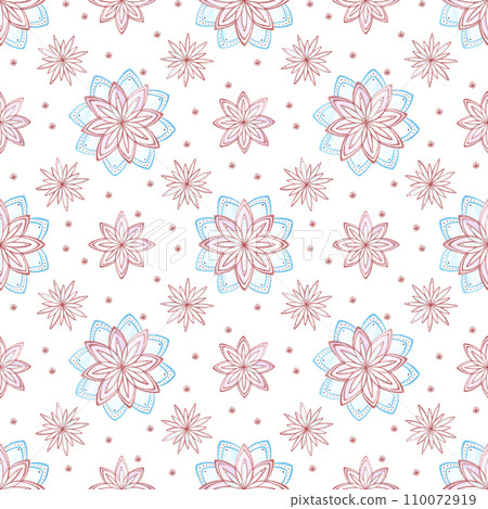 Hand drawn watercolor beautiful snow flakes seamless pattern isolated on white background. Can be used for textile, fabric and other printed products. 110072919